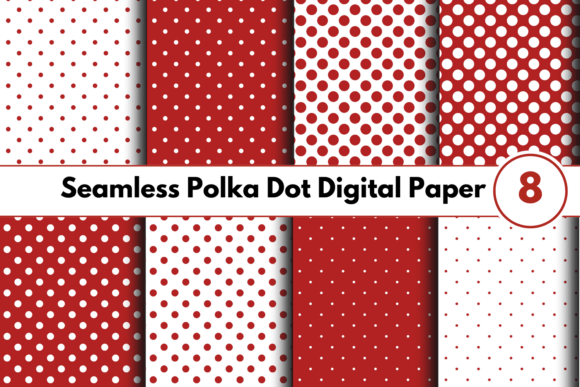 8 Red White Polka Dots Digital Paper