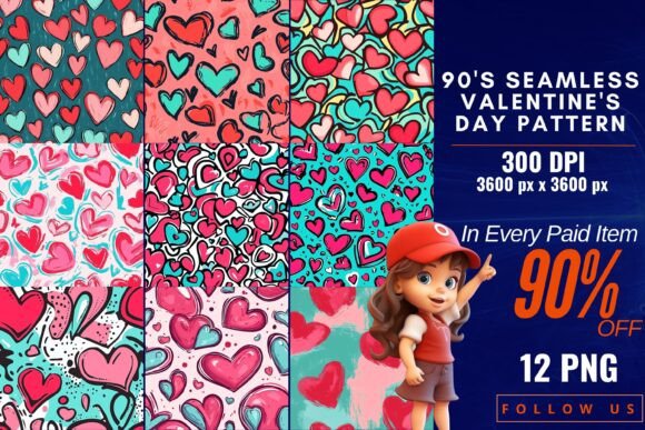 90s Seamless Valentine's Day Patterns