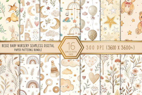 Beige Baby Nursery Digital Paper Bundle