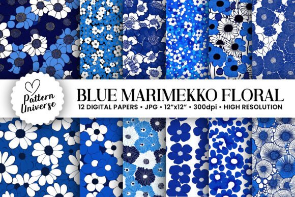 Blue Marimekko Flowers Seamless Patterns