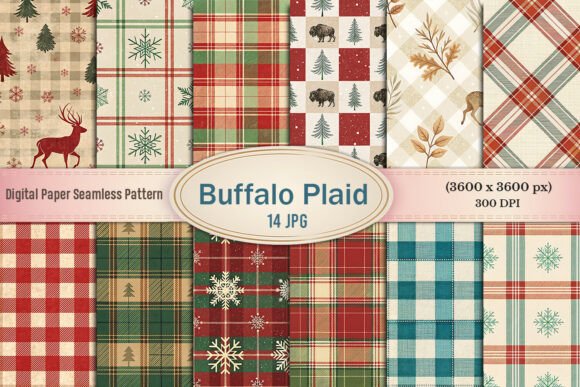 Buffalo Plaid Christmas Digital Paper for Modern Design Projects