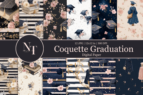 Coquette Blue Graduation Digital Paper