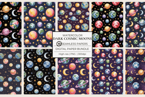 Cosmic Moons Dark Background Seamless