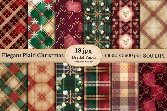 Elegant Plaid Christmas Pattern Bundle: Timeless Designs for Holiday Creations
