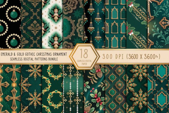 Emerald Gold Gothic Christmas Seamless