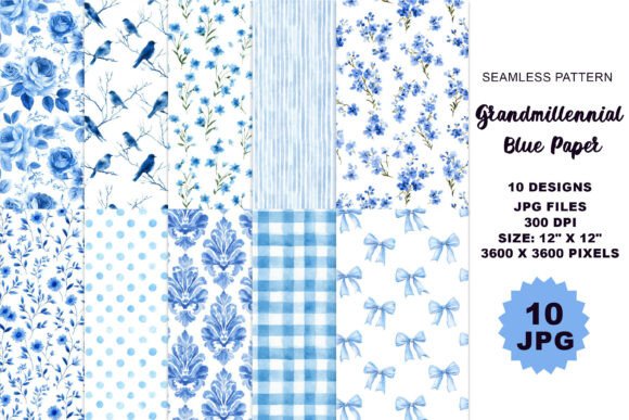 Grandmillennial Blue Seamless Pattern