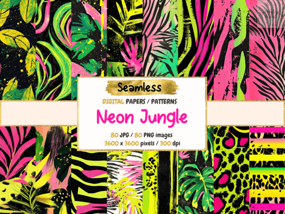 Neon Jungle Seamless Digital Papers