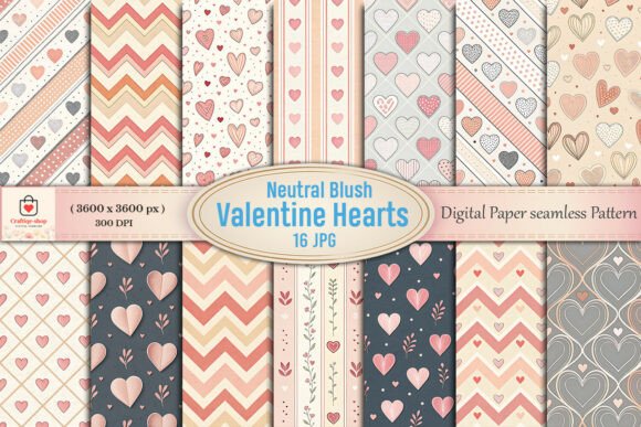 Neutral Blush Valentine Hearts Seamless Patterns for Modern Design