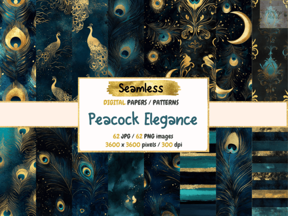 Peacock Elegance Seamless Digital Papers: A Creative Resource for Designers
