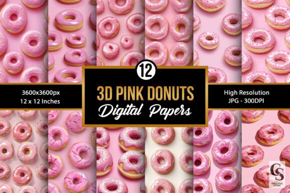 Pink 3D Donuts Seamless Patterns
