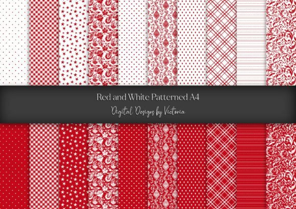 Red and White Patterned Digital Paper