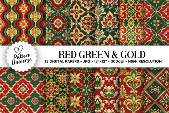 Red Green Gold Seamless Patterns