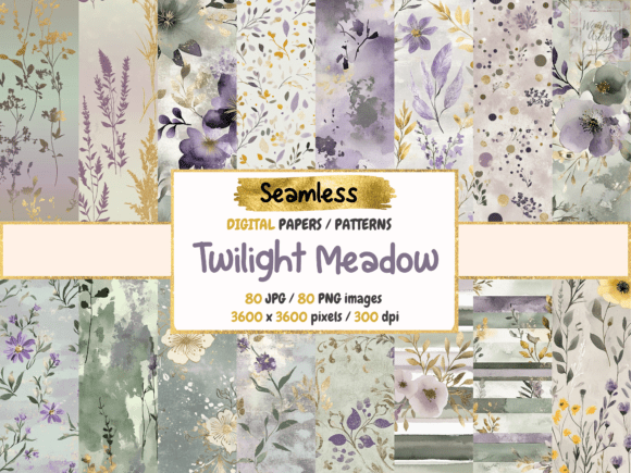 Twilight Meadow Seamless Digital Papers: Elevate Your Creative Projects with Dreamy Nature-Inspired Designs